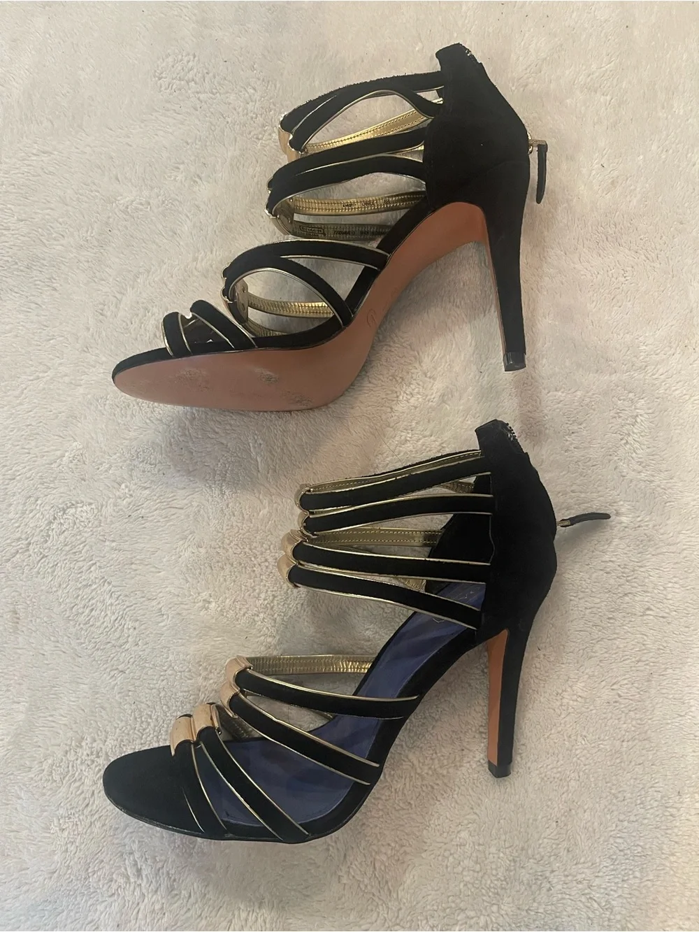 Coach Black Strappy Heels with Gold Accents 4” heel. Very good condition